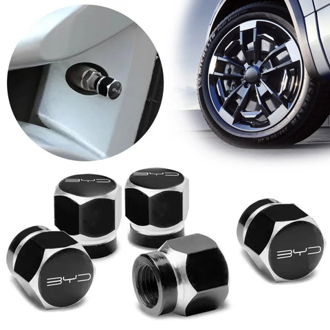 New 5Pcs 3D Metal Tire Valve Caps Car Tyre Air Stem Covers For BYD Seal Dolphin Song Yuan Max Qin Pro Han Plus Tang Ev Accessory