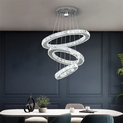 Modern Crystal Rings Led Chandelier Indoor Luxury Ceiling Lamp Dimming And Remote Control Pendan Lighting Chrome Lustre Fixtures