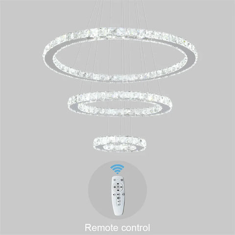 Modern Crystal Rings Led Chandelier Indoor Luxury Ceiling Lamp Dimming And Remote Control Pendan Lighting Chrome Lustre Fixtures