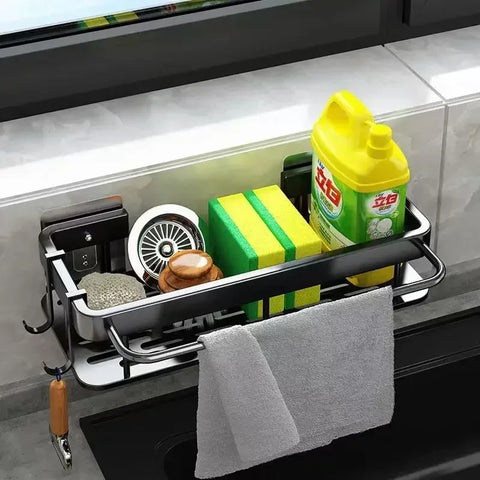 Aluminum Kitchen Sink Tray Suction Cup Wall-mounted Drain Storage and Organization With Rack Ready-to-attach Accessories Cabinet