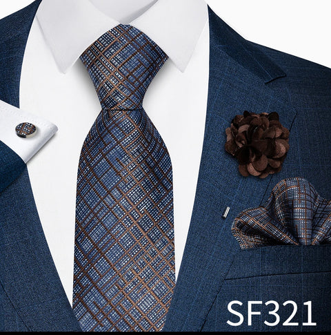 Wholesales Fashion 8 cm Tie Set Necktie Pocket Squares Cufflink Pin Set Purple Paisley Men Gravatas Fit Birthday Gift