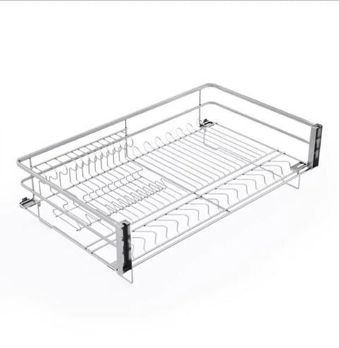 Cabinet Dish Basket 6A Carbon Steel Kitchen Drawer Type Double Layer Dish Basket Storage Bowl Rack With Drain Tray