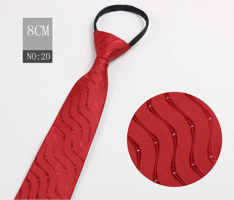 2023 New 8cm Width Pre-tied Zipper Neck Tie Striped Polka Dots Neckties For Men Corbatas Gravata Slim Suits Jacquard Cravat Tie