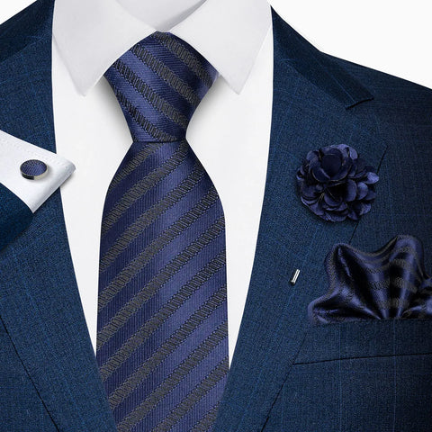 Wholesales Fashion 8 cm Tie Set Necktie Pocket Squares Cufflink Pin Set Purple Paisley Men Gravatas Fit Birthday Gift