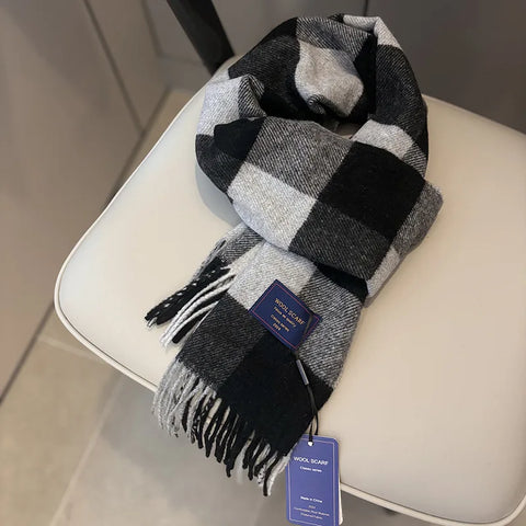 New Fashion Design Pure Wool Plaid Women Men Scarf British Classic Warm Couple Scarves High Quality Multicolored Tassel Muffler
