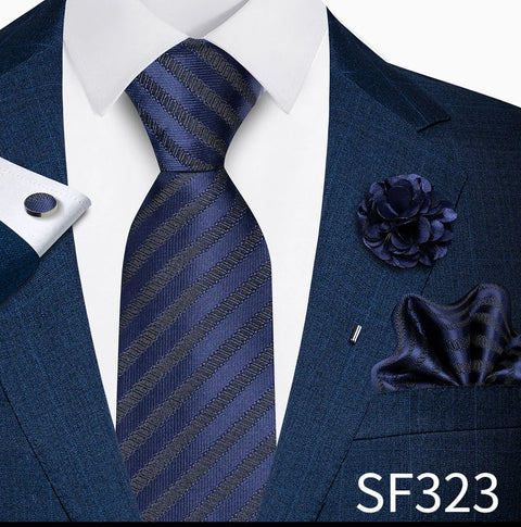 Wholesales Fashion 8 cm Tie Set Necktie Pocket Squares Cufflink Pin Set Purple Paisley Men Gravatas Fit Birthday Gift