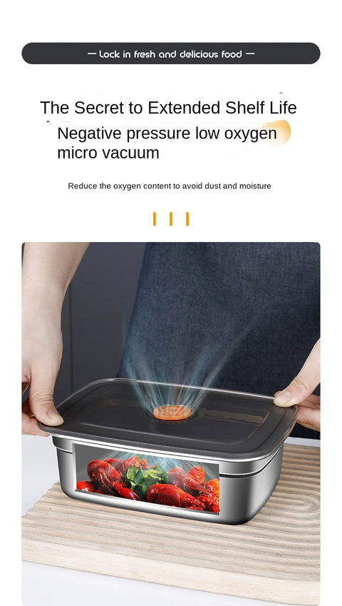 304 Stainless Steel Crisper, Lunch Box, Sealed Leak-proof Bento Box, Refrigerator Freezer Storage Box, Camping Lunch Box