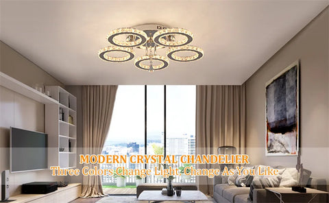 5 Rings Crystal Led Chandeliers Ceiling Mirror Stainless Steel Lustre Cristal For Kitchen Luminarias Parateto Fixtures Plafonier