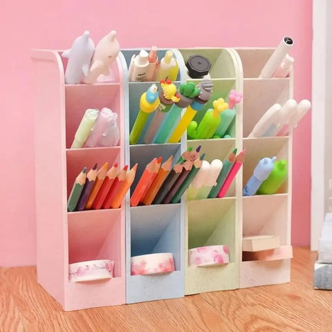 4Grid Macaron Color Oblique Insertion Desktop Organizer Pen Holder Pencil Makeup Brush Storage Box School Stationery
