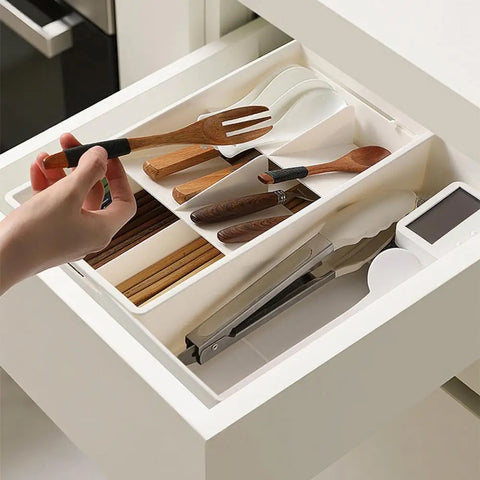 Cutlery Storage Box Adjustable Expandable Drawer Organizer for Kitchen Utensils Cutlery Storage Box with Removable for Tableware