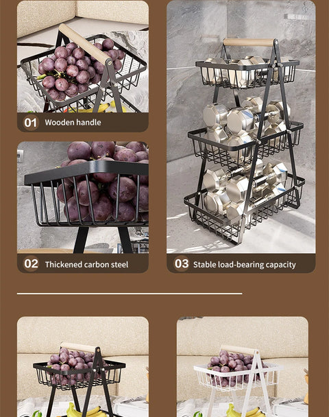 Multifunctional 2-Layers 3-Layers Fruit Basket Kitchen Living Room Dry Fruit Snacks Storage Rack Foldable Storage Save Space