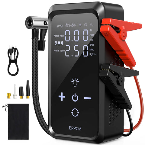 Car Jump Starter Air Pump Power Bank Lighting Portable Air Compressor 4 In 1 Cars Battery Starters Starting Auto Tyre Inflator
