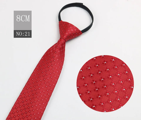 2023 New 8cm Width Pre-tied Zipper Neck Tie Striped Polka Dots Neckties For Men Corbatas Gravata Slim Suits Jacquard Cravat Tie