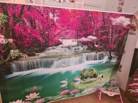 Nature Scenery Waterfall Mountain Water Backdrop Spring Landscape Window Summer Forest Jungle Background Photography Banner Prop