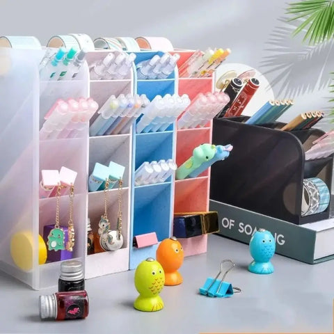 4Grid Macaron Color Oblique Insertion Desktop Organizer Pen Holder Pencil Makeup Brush Storage Box School Stationery
