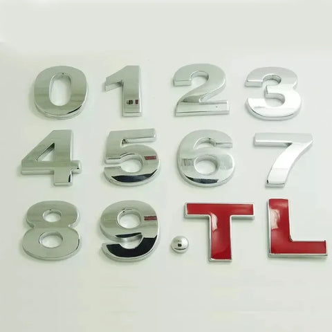 3D Metal DIY Styling Letters Word Alphabet Emblem Decals Numbers Labeling Car Sticker Rear Trunk Logo Digital Badge Accessories