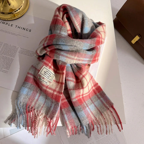 Classic Plaid Women Scarf 100% Pure Wool Winter Scarf Female Warm Cashmere Scarves Hijab Lady Shawl Wrap Female Pashmina Bandana