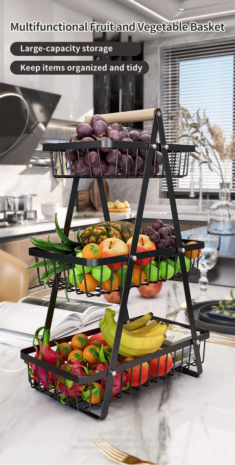 Multifunctional 2-Layers 3-Layers Fruit Basket Kitchen Living Room Dry Fruit Snacks Storage Rack Foldable Storage Save Space