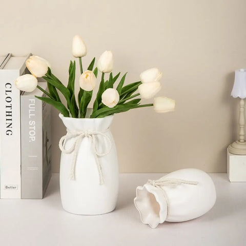 Modern Art White Flower Vase Plastic Bow Design Creative Plant Bottle Nordic Decorative Vase Living Room