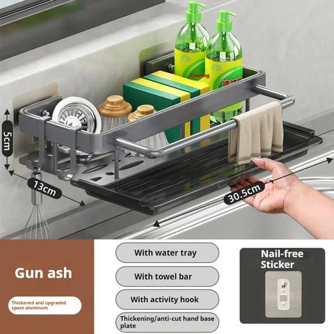 Aluminum Kitchen Sink Tray Suction Cup Wall-mounted Drain Storage and Organization With Rack Ready-to-attach Accessories Cabinet
