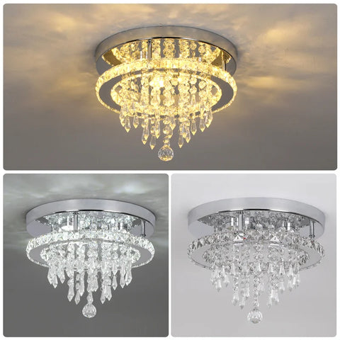 5 Rings Crystal Led Chandeliers Ceiling Mirror Stainless Steel Lustre Cristal For Kitchen Luminarias Parateto Fixtures Plafonier