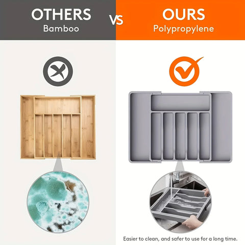 Popular Adjustable Cutlery Organizer - Upgraded Plastic Storage Tray with Dividers, Fork and Knife Drawer Organizer