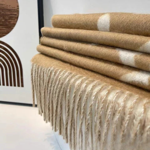 Cashmere Black-Gray Milk Tea Color Double-Faced Scarf Long Women's Luxury Wool Shawl Gradient Scarf