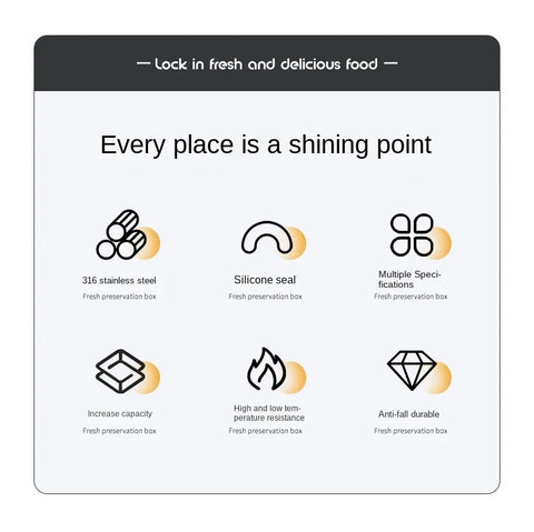 304 Stainless Steel Crisper, Lunch Box, Sealed Leak-proof Bento Box, Refrigerator Freezer Storage Box, Camping Lunch Box