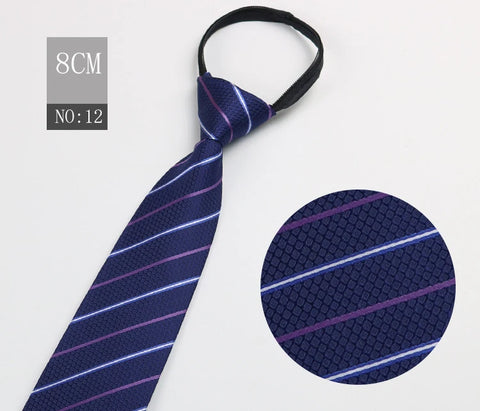 2023 New 8cm Width Pre-tied Zipper Neck Tie Striped Polka Dots Neckties For Men Corbatas Gravata Slim Suits Jacquard Cravat Tie