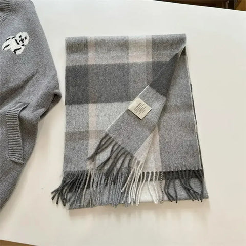 High Quality 100% Wool Scarf Men Female Fashion Classic Soft Cashmere Muffler Women Warm Thermal Shawl Outside Autumn Winter Men