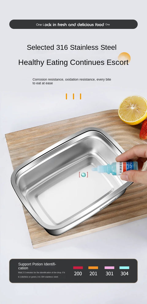 304 Stainless Steel Crisper, Lunch Box, Sealed Leak-proof Bento Box, Refrigerator Freezer Storage Box, Camping Lunch Box