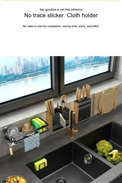 Aluminum Kitchen Sink Tray Suction Cup Wall-mounted Drain Storage and Organization With Rack Ready-to-attach Accessories Cabinet