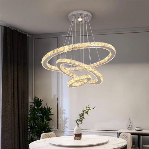 Modern Crystal Rings Led Chandelier Indoor Luxury Ceiling Lamp Dimming And Remote Control Pendan Lighting Chrome Lustre Fixtures