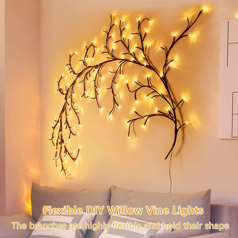 72/96 LEDS USB Willow Vine Branch Lights 8 Modes Warm White Light for Wall Room Kitchen Coffee Shop Christmas Halloween Decor
