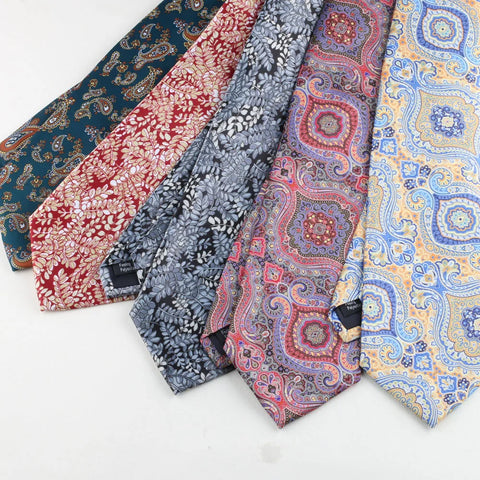 European 9CM Floral Printed Neck Ties For Men Adult Casual Yellow Blue Paisley Neckties Polyester Silky Wedding Business Tie