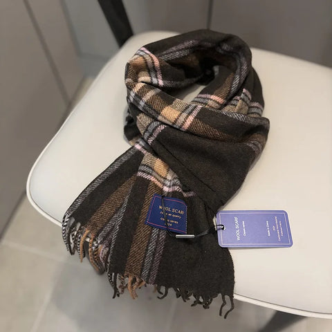 New Fashion Design Pure Wool Plaid Women Men Scarf British Classic Warm Couple Scarves High Quality Multicolored Tassel Muffler
