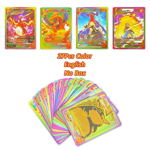 27-110Pcs Pokemon Gold Foil Card VMAX GX Cards English French Spanish German Pikachu Charizard Arceus Colour Pokémon Cards Gift