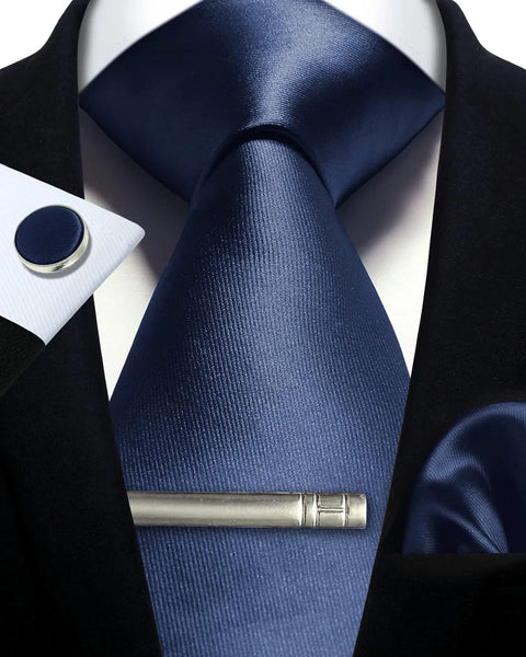 Mens Silk Tie 8cm Solid Red Blue Necktie Handkerchief Cufflinks Gift box set Formal Ties For Man Workplace Business Wedding Gift