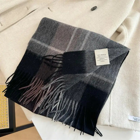 High Quality 100% Wool Scarf Men Female Fashion Classic Soft Cashmere Muffler Women Warm Thermal Shawl Outside Autumn Winter Men