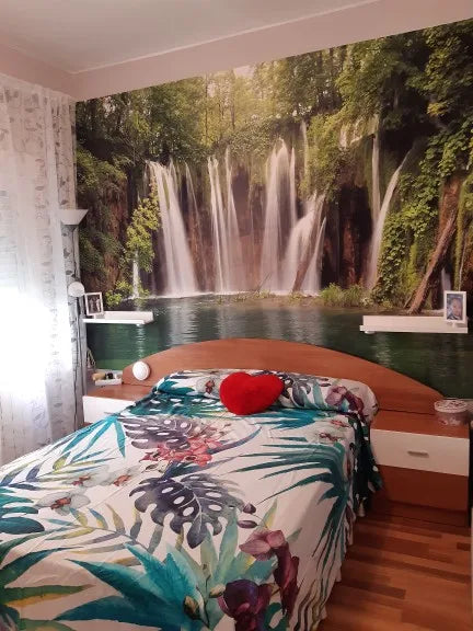 Nature Scenery Waterfall Mountain Water Backdrop Spring Landscape Window Summer Forest Jungle Background Photography Banner Prop