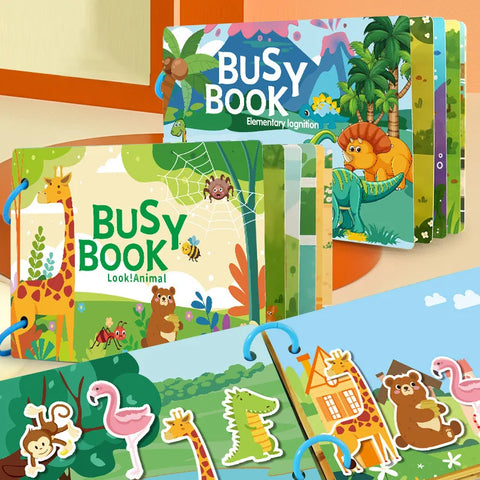 Busy Book for Toddlers Ages 2-6 Quiet Book Preschool Learning Activity Reusable Sticker & Velcro Matching Montessori Fine Mot