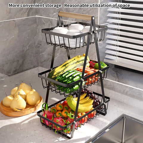 Multifunctional 2-Layers 3-Layers Fruit Basket Kitchen Living Room Dry Fruit Snacks Storage Rack Foldable Storage Save Space