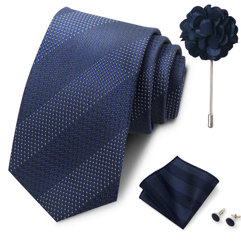 Wholesales Fashion 8 cm Tie Set Necktie Pocket Squares Cufflink Pin Set Purple Paisley Men Gravatas Fit Birthday Gift