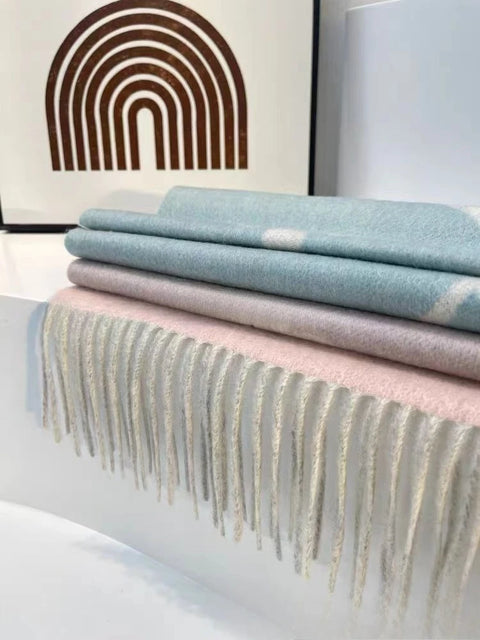 Cashmere Black-Gray Milk Tea Color Double-Faced Scarf Long Women's Luxury Wool Shawl Gradient Scarf