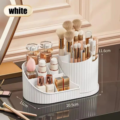 360° Rotating Vanity Makeup Organizer with Brush Holder, Large Spinning Cosmetic Storage for Skincare, Perfumes and Lotions