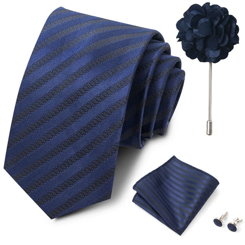 Wholesales Fashion 8 cm Tie Set Necktie Pocket Squares Cufflink Pin Set Purple Paisley Men Gravatas Fit Birthday Gift