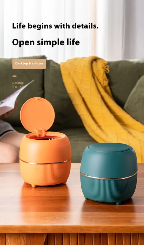 Mini Creative Desktop Trash Desk Light Luxury Pop-up Lid Storage Bucket kitchen bedroom make up desktop  Rubbish Storage Bucke