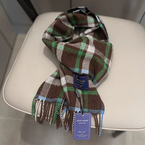 New Fashion Design Pure Wool Plaid Women Men Scarf British Classic Warm Couple Scarves High Quality Multicolored Tassel Muffler