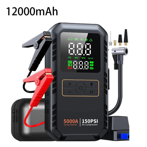 4-IN-1 Car Jump Starter with Air Compressor Peak 5000A Auto Battery Booster 150PSI Air Pump Portable Power Bank Tire Inflator