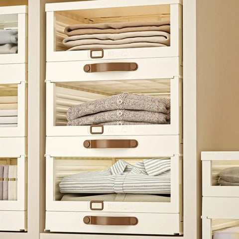 Household Plastic Drawer Organizer Foldable Pull Out Cabinet Storage Stackable With Handle Storage Box Home Use